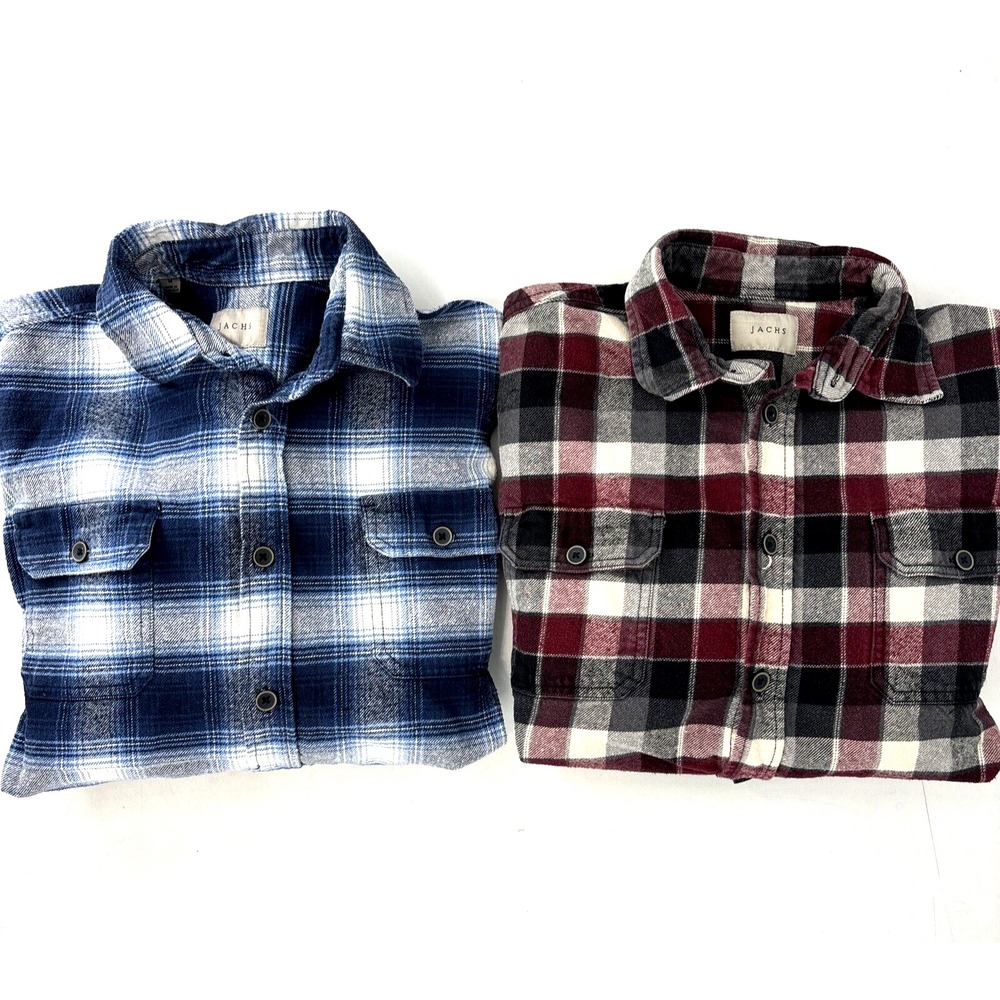 Jachs Flannel Shirt LOT Blue & Red Plaid‎ Cotton Button-Up Mens Medium